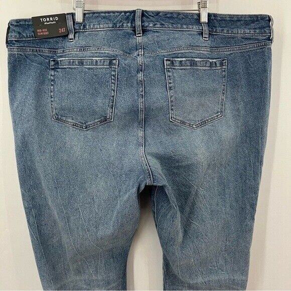 NWT Torrid 24T Slim Boot mid rise Jean Medium Wash tall long 0635 distressed - Picture 6 of 13